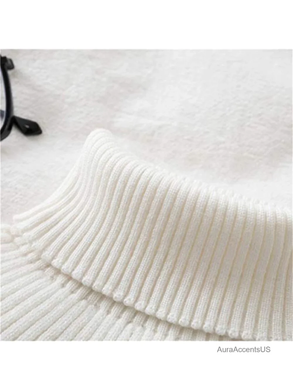 Women's Knitted Ribbed Turtleneck Detachable False Collar Pullover
